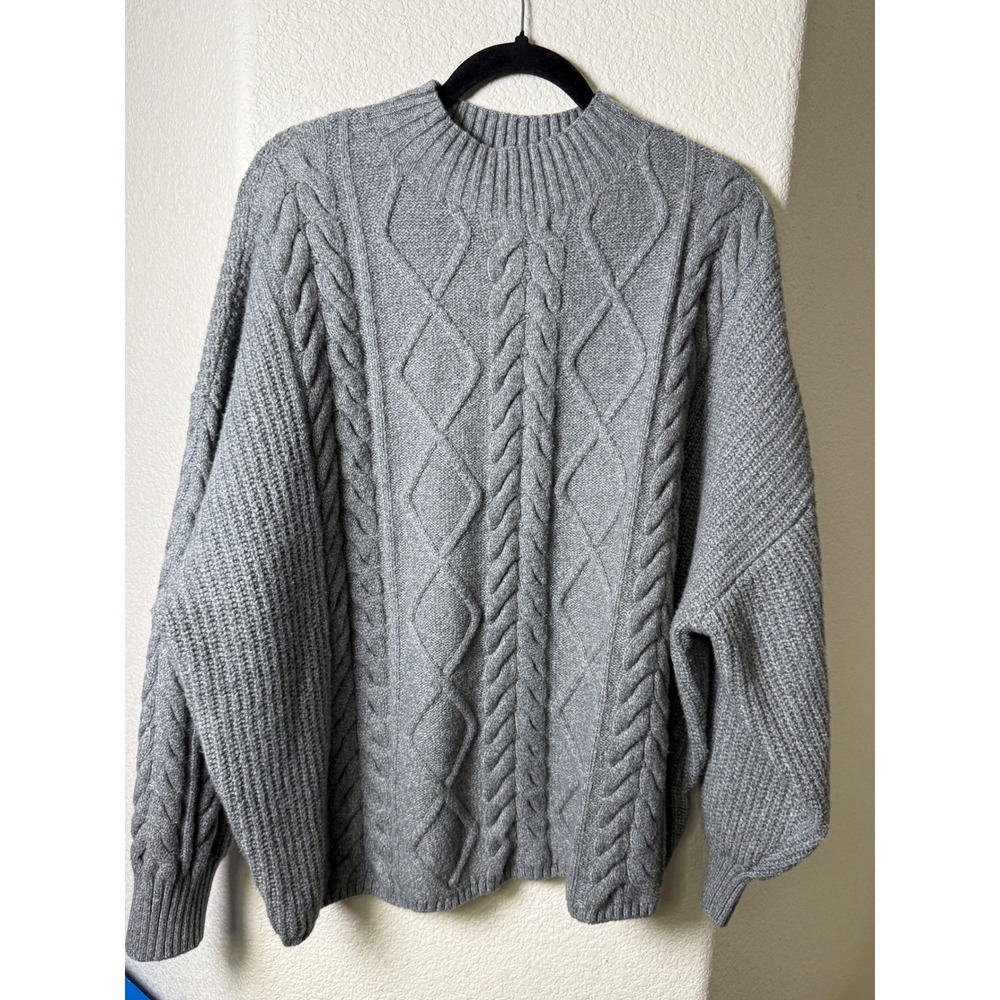 Old Navy SoSoft Sweater Womens 3X Gray Cable Knit Mock Neck Drop Shoulder Cozy